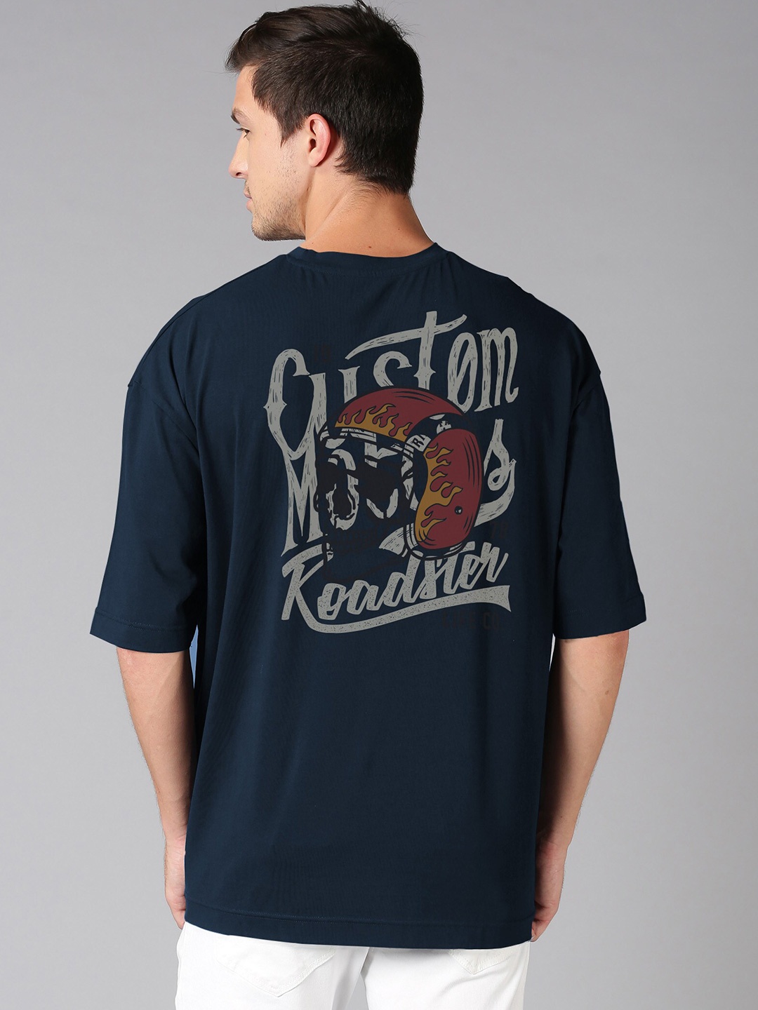 

Roadster Navy Blue Graphic Printed Pure Cotton Oversized T-shirt