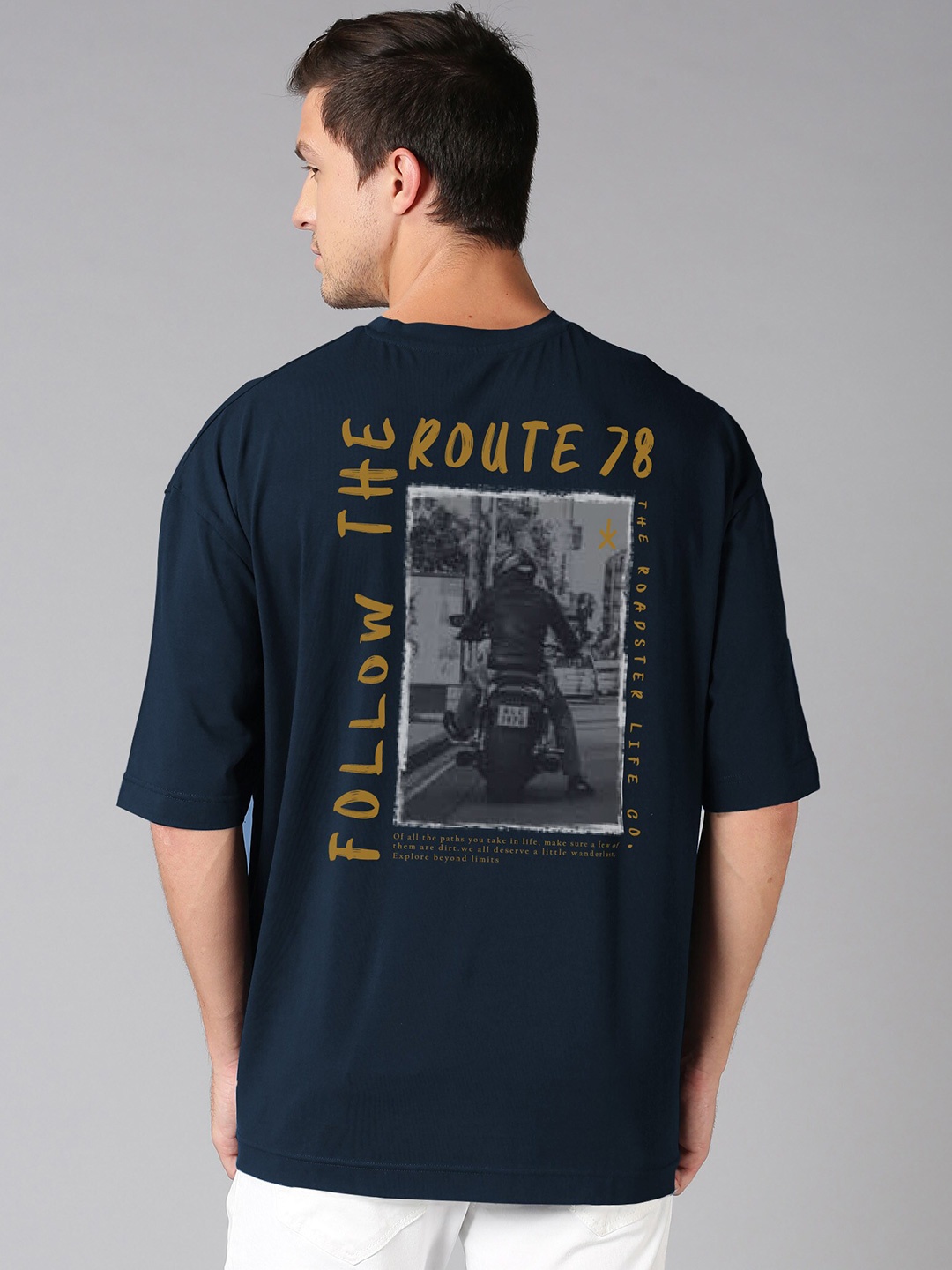 

Roadster Navy Blue Graphic Printed Pure Cotton Oversized T-shirt
