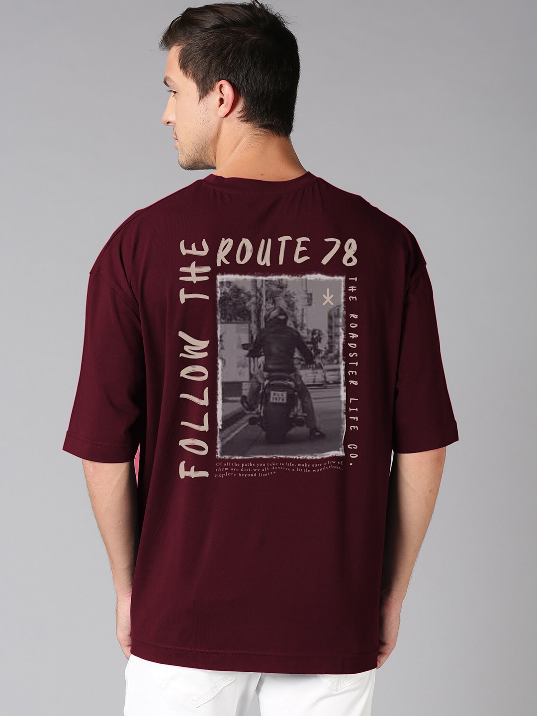 

Roadster Maroon Typography Printed Pure Cotton Oversized Tshirt