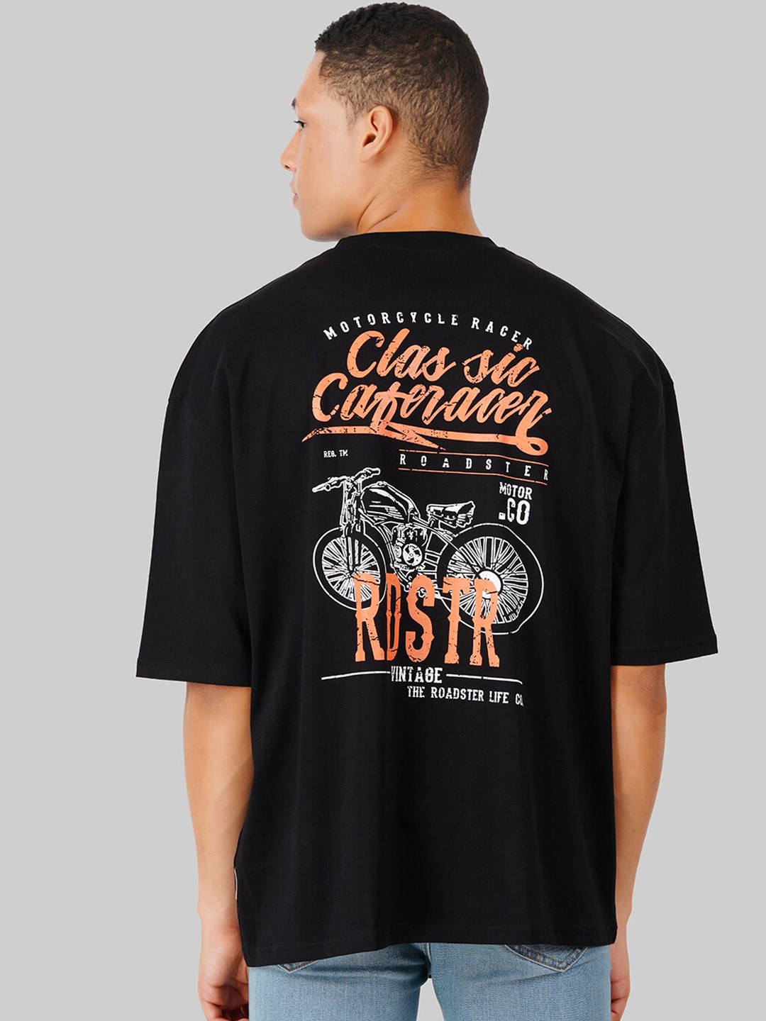

Roadster Printed Pure-Cotton T-Shirt, Black
