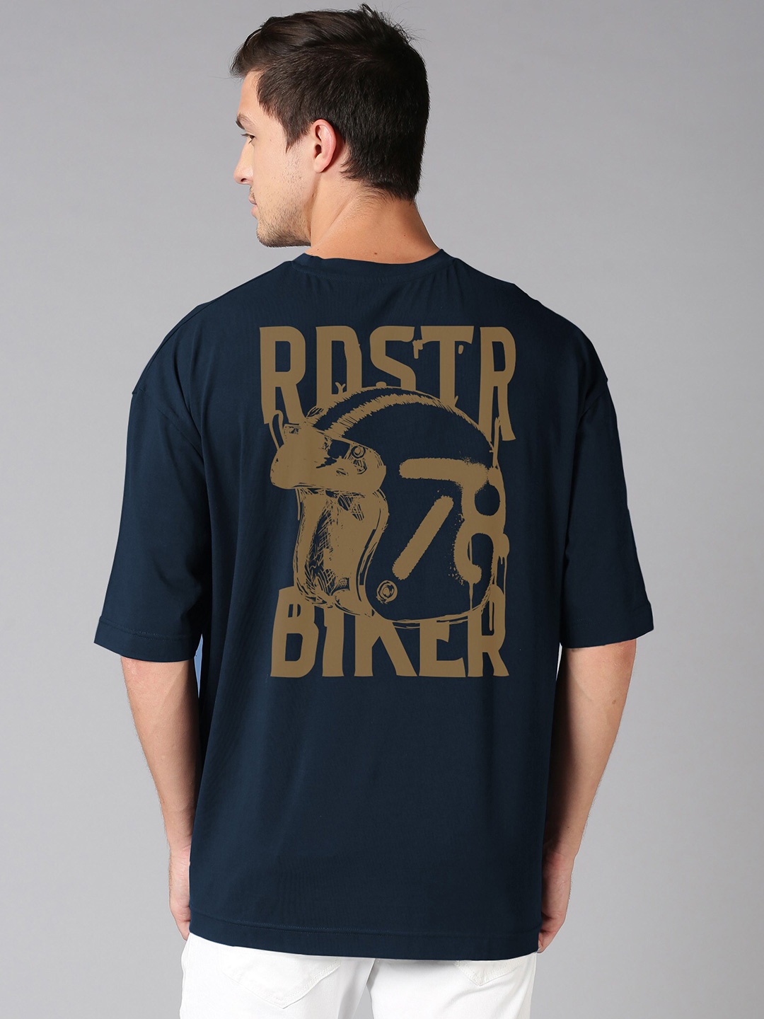 

Roadster Navy Blue Typography Printed Pure Cotton Oversized Tshirt