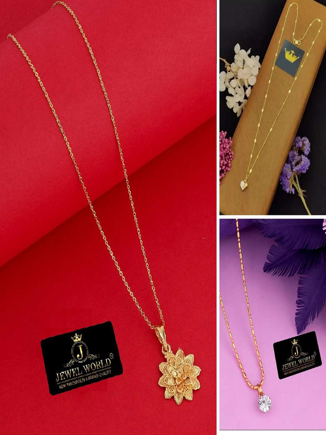 

JEWEL WORLD Set Of 3 Gold-Plated Stone-Studded Chains