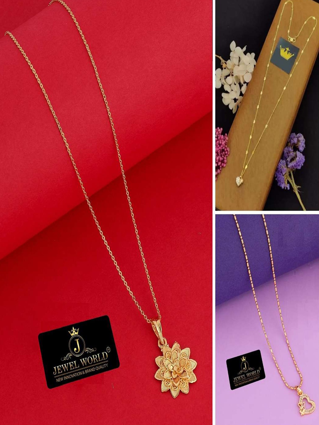 

JEWEL WORLD Set Of 3 Gold-Plated Stone-Studded Chains