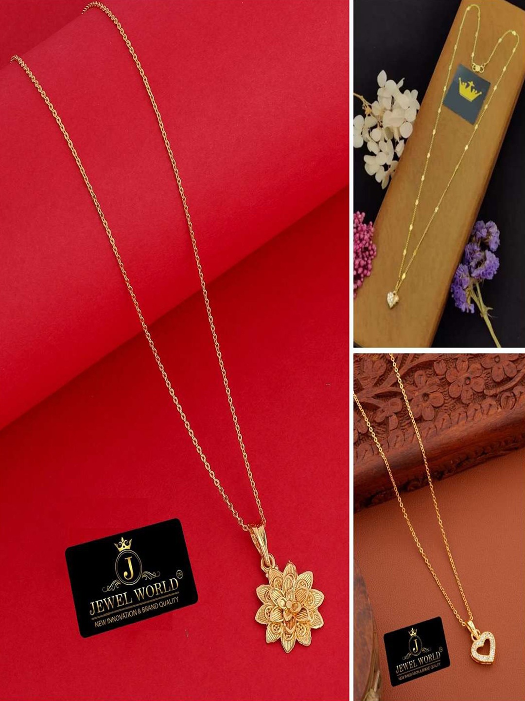 

JEWEL WORLD Set Of 3 Gold-Plated Stone-Studded Chains