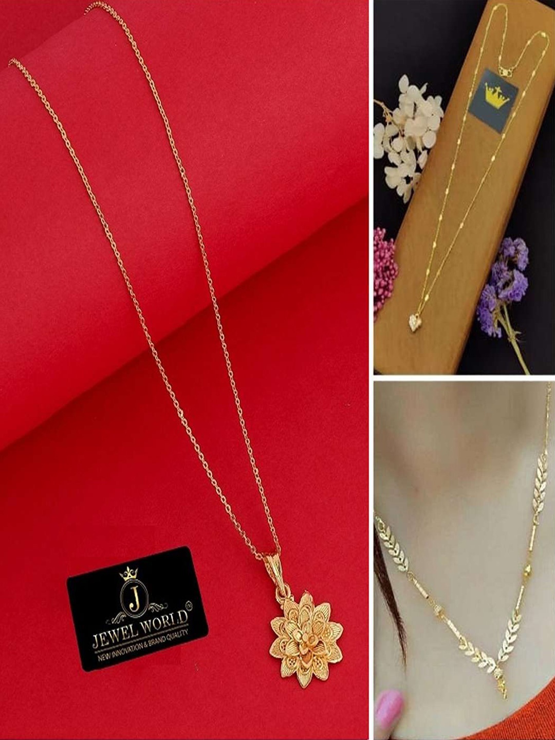 

JEWEL WORLD Set Of 3 Gold-Plated Stone-Studded Chains