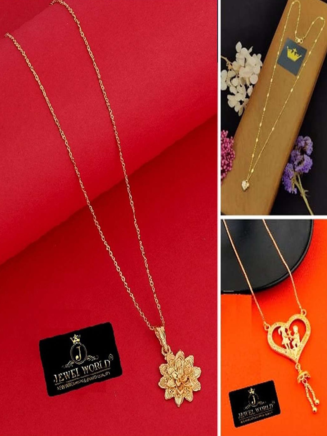 

JEWEL WORLD Set Of 3 Gold-Plated Stone-Studded Chains