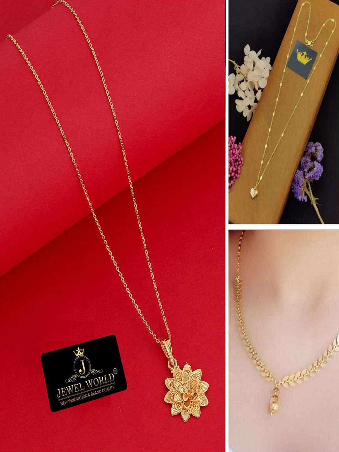 

JEWEL WORLD Set Of 3 Gold-Plated Stone-Studded Chains