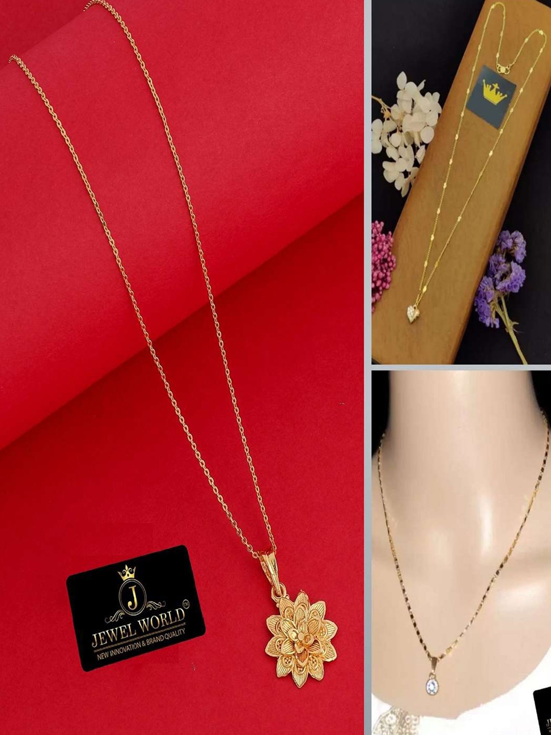 

JEWEL WORLD Set Of 3 Gold-Plated Stone-Studded Chains