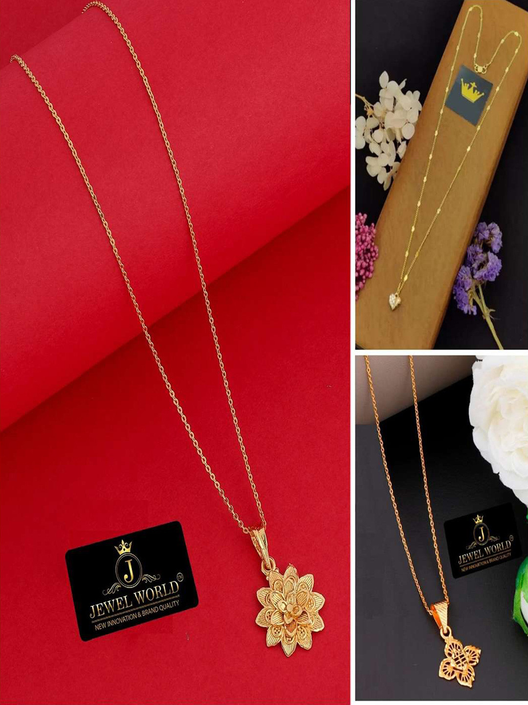 

JEWEL WORLD Set Of 3 Gold-Plated Stone-Studded Chains