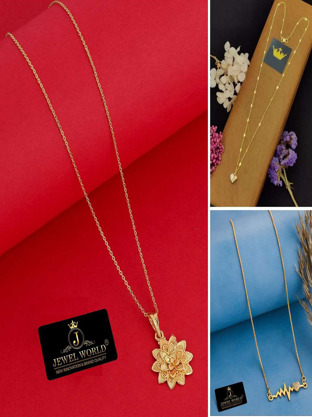 

JEWEL WORLD Set Of 3 Gold-Plated Stone-Studded Chains