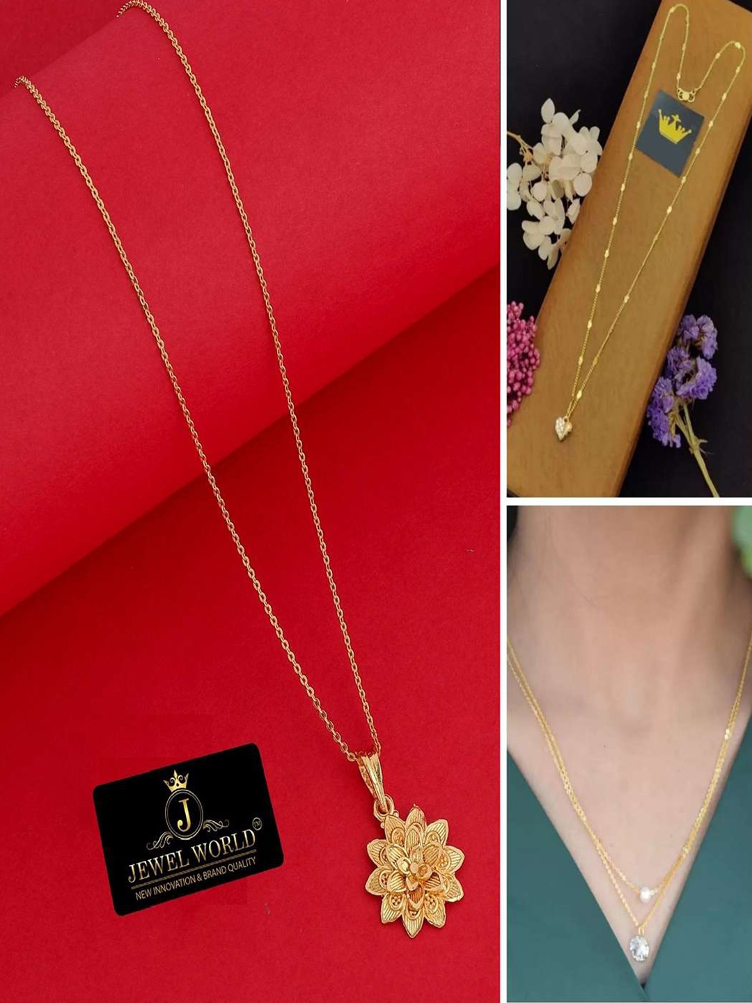 

JEWEL WORLD Set Of 3 Gold-Plated Stone-Studded Chains