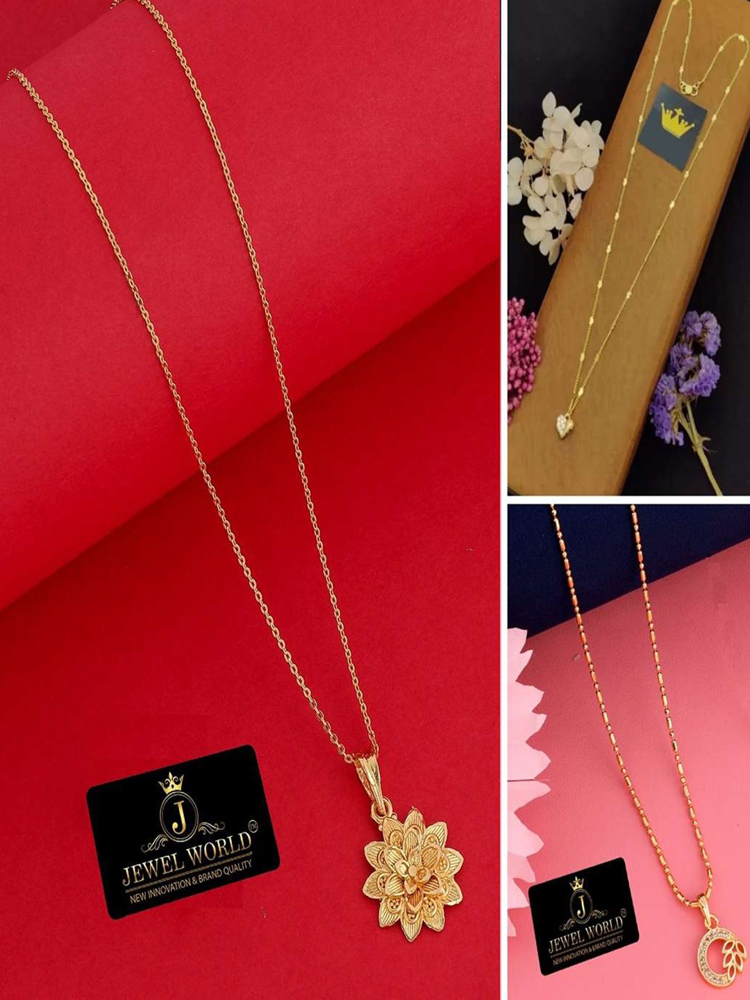 

JEWEL WORLD Set Of 3 Gold-Plated Stone-Studded Chains