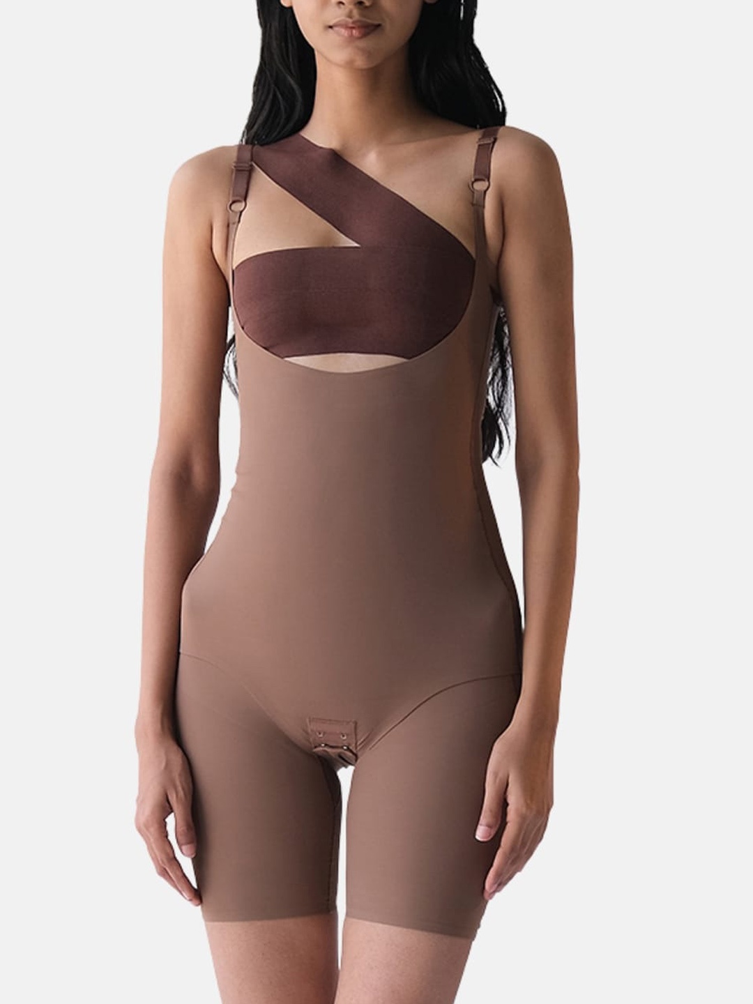 

Butt-Chique Breathable High-Rise Pure Cotton Seamless Full Body Shaper, Brown