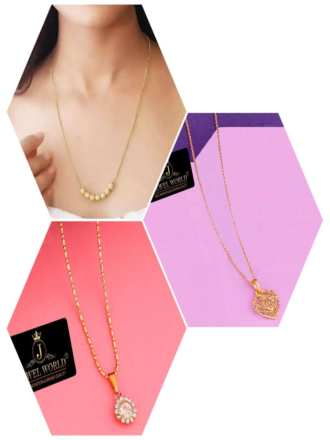 

JEWEL WORLD Set Of 3 Gold-Plated Stone-Studded Chain