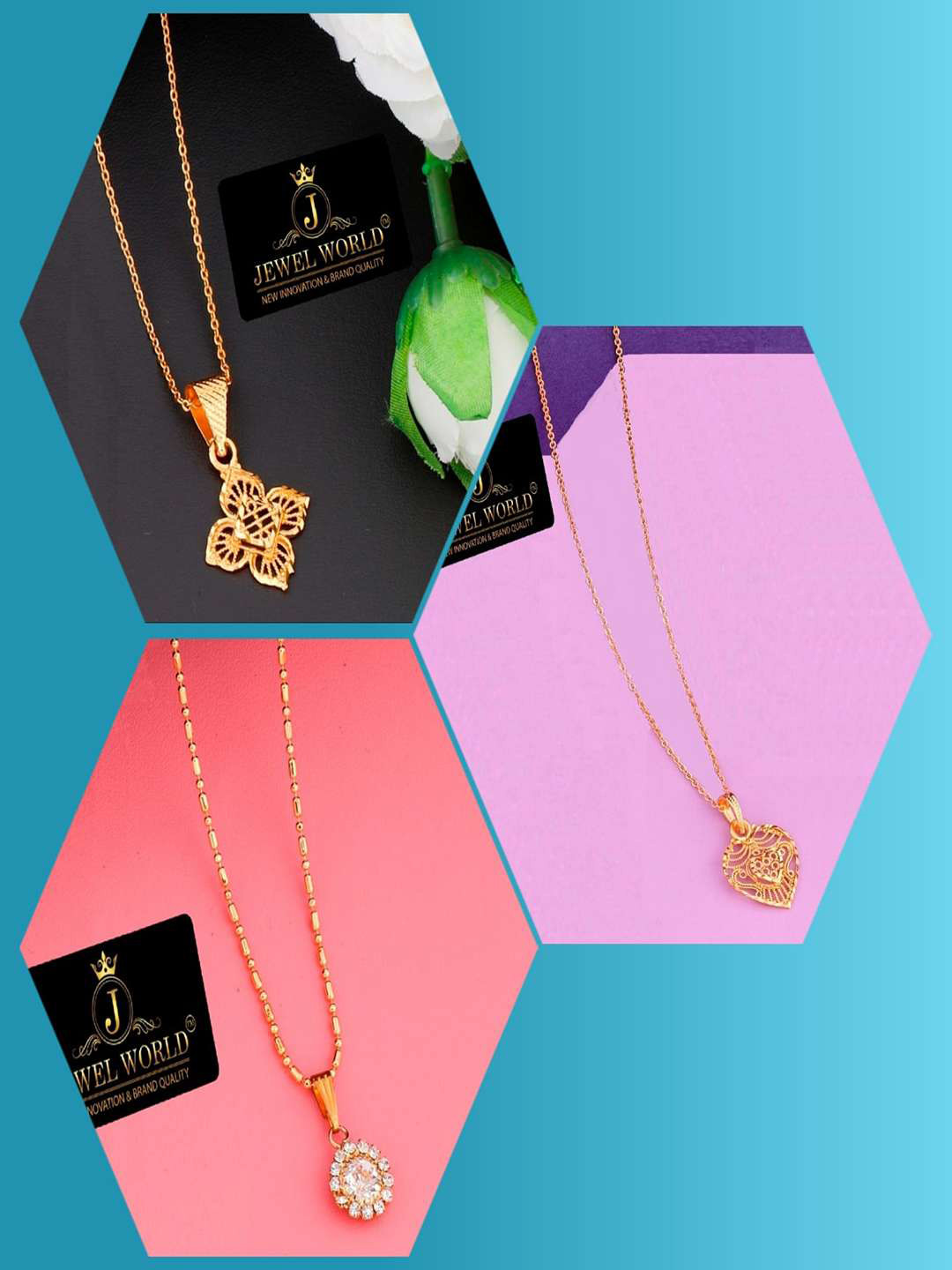 

JEWEL WORLD Set Of 3 Gold-Plated Stone-Studded Chain