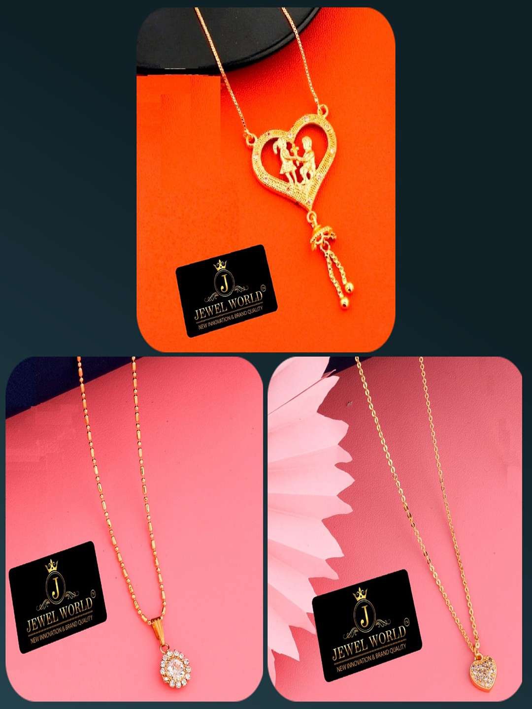 

JEWEL WORLD Set Of 3 Gold-Plated Stone-Studded Chain
