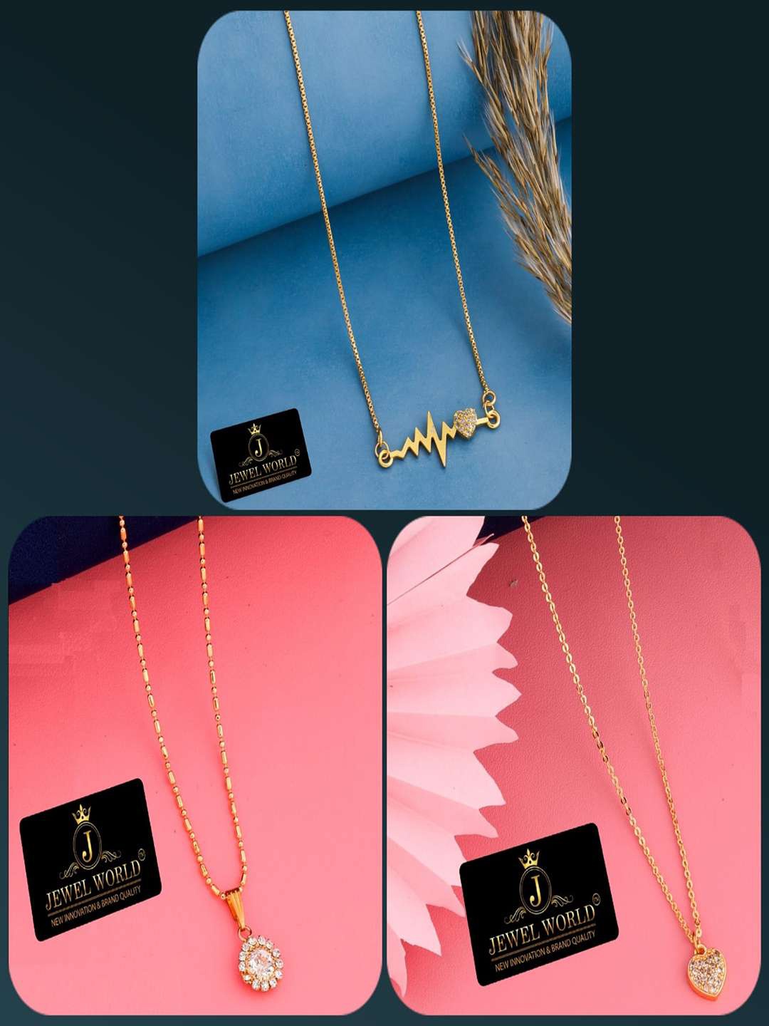 

JEWEL WORLD Set Of 3 Gold-Plated Stone-Studded Chain