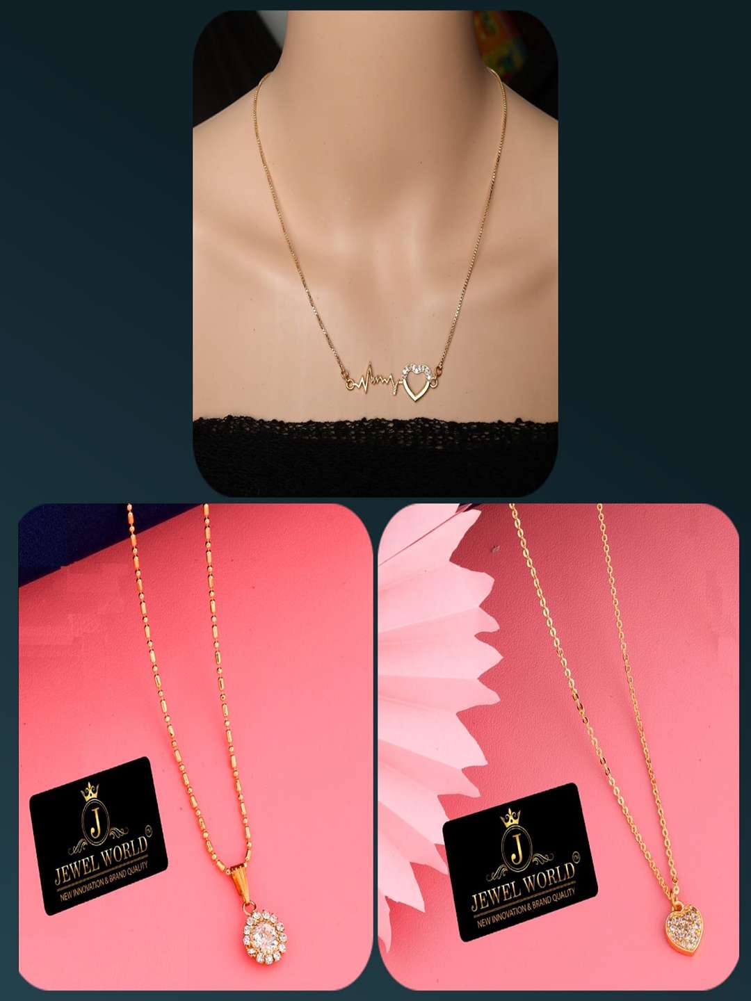 

JEWEL WORLD Set Of 3 Gold-Plated Stone-Studded Chain