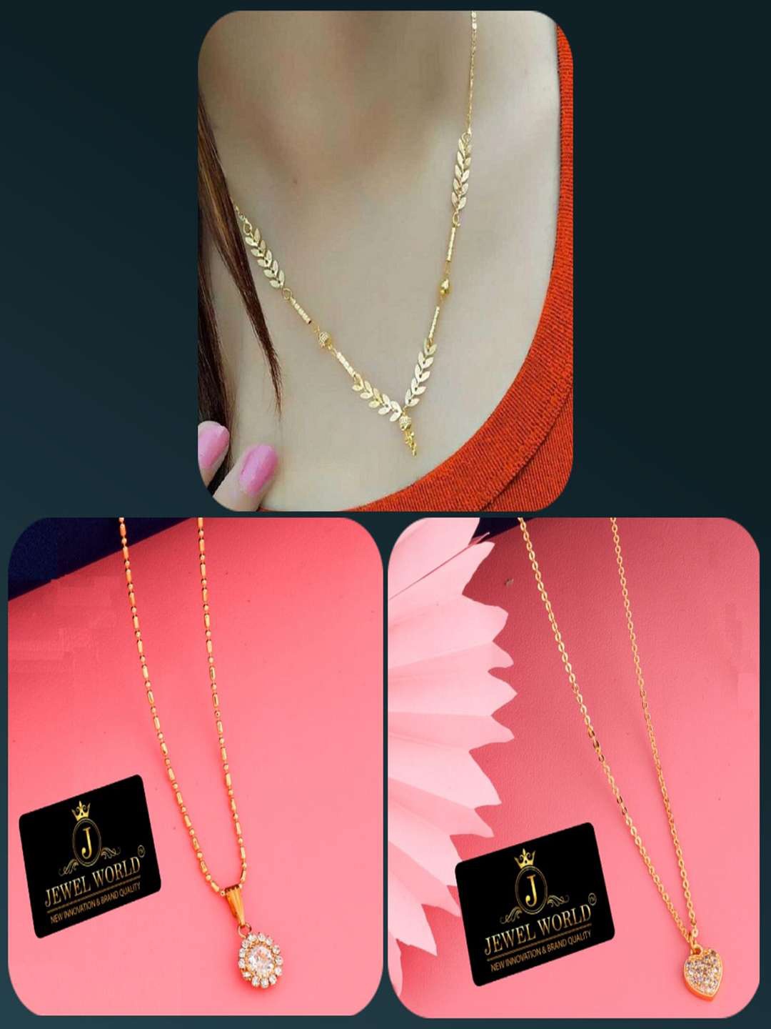 

JEWEL WORLD Set Of 3 Gold-Plated Stone-Studded Chain