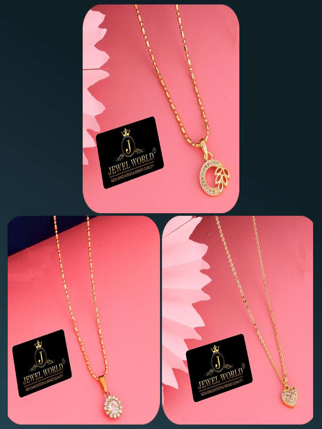 

JEWEL WORLD Set Of 3 Gold-Plated Stone-Studded Chain