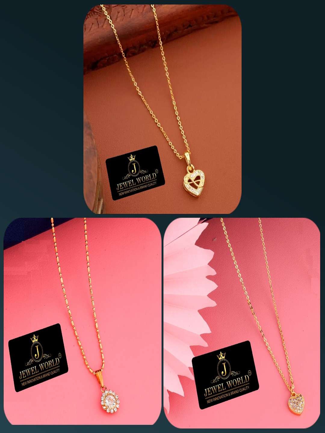 

JEWEL WORLD Set Of 3 Gold-Plated Stone-Studded Chain