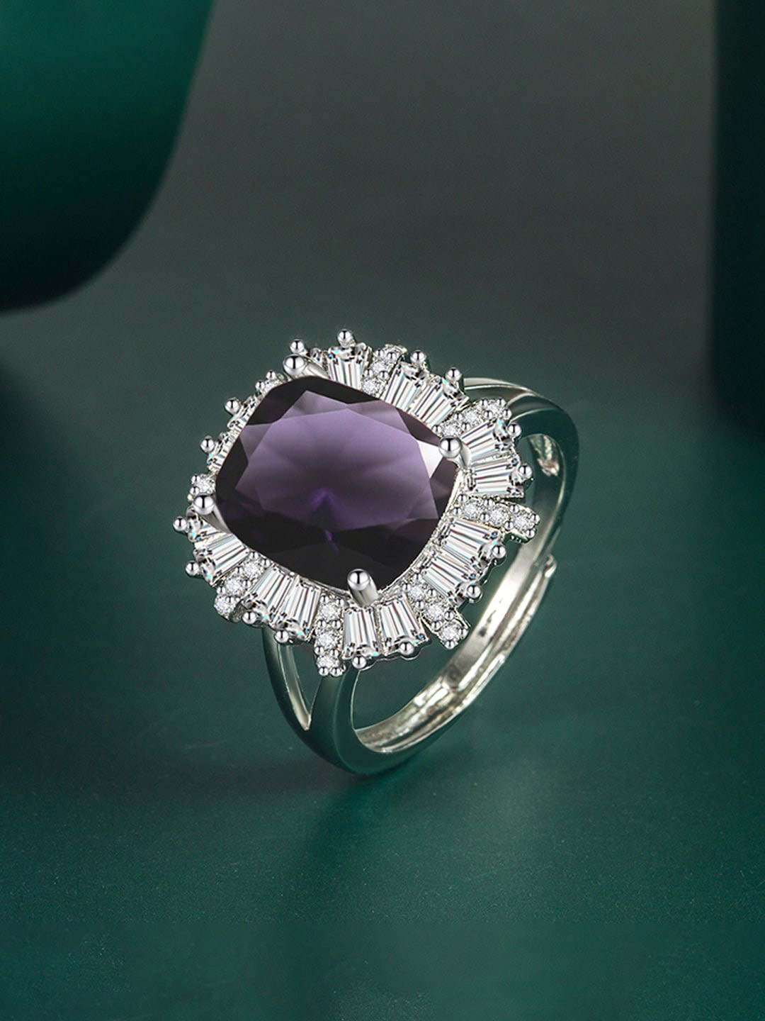 

Designs & You Silver-Plated CZ-Studded Adjustable Finger Ring