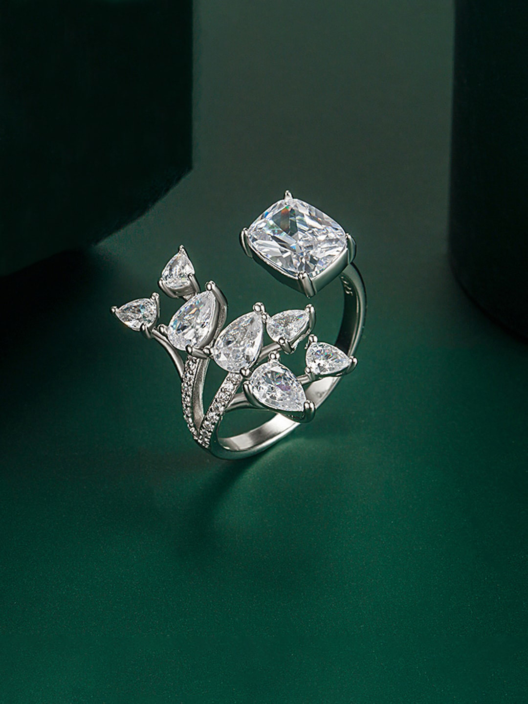 

Designs & You Silver-Plated CZ-Studded Adjustable Finger Ring