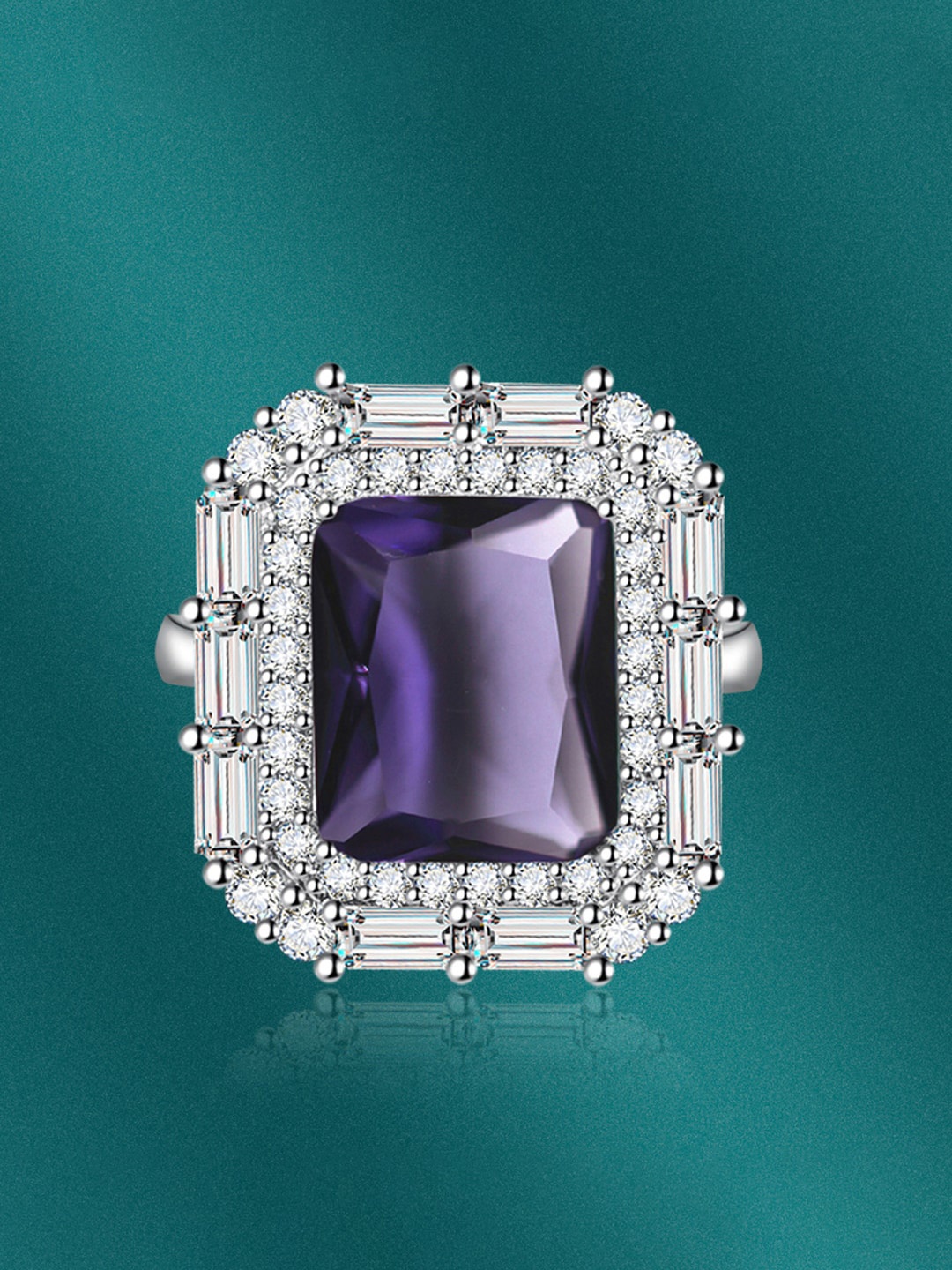

Designs & You Silver-Plated CZ-Studded Adjustable Finger Rings
