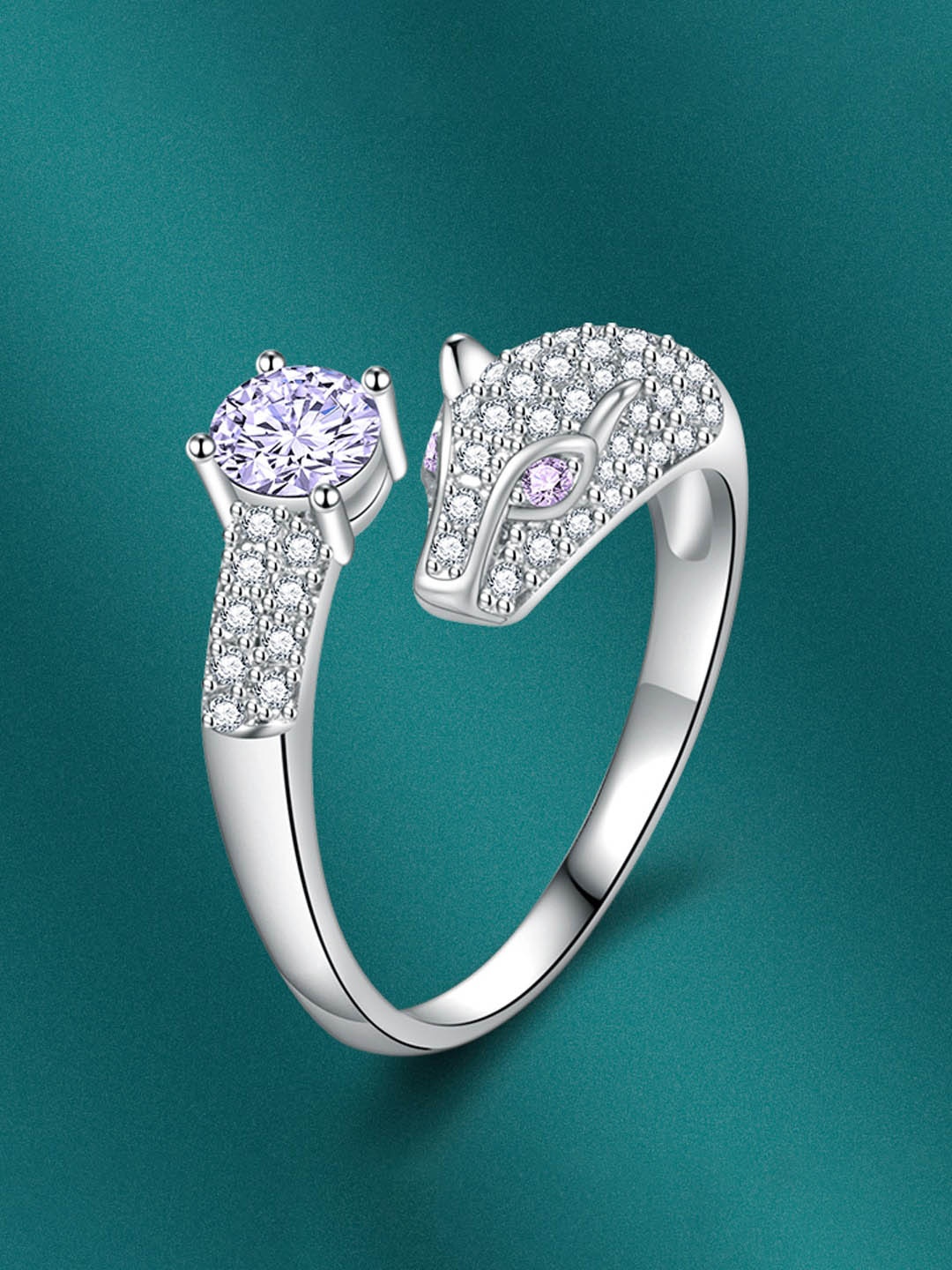 

Designs & You Silver-Plated CZ-Studded Adjustable Finger Ring