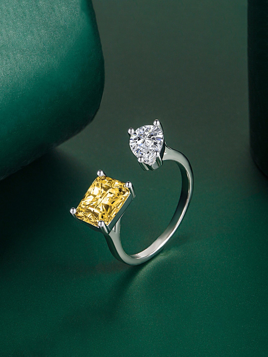 

Designs & You Silver-Plated CZ-Studded Adjustable Finger Rings