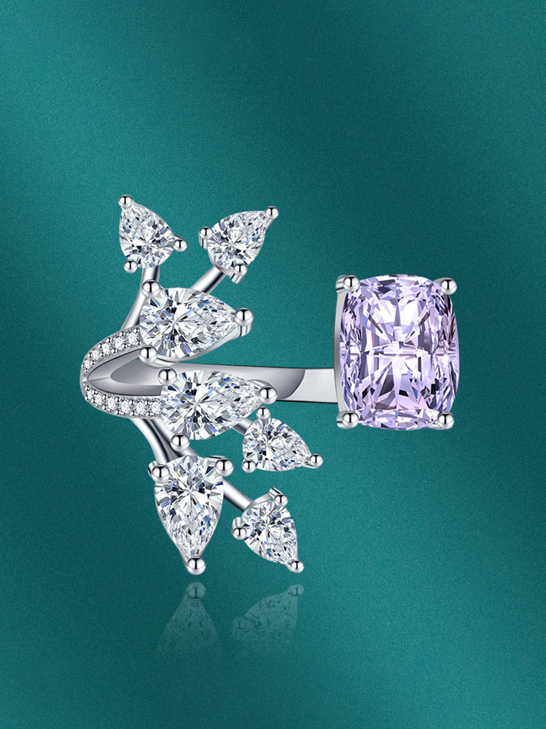 

Designs & You Silver-Plated CZ-Studded Adjustable Finger Rings