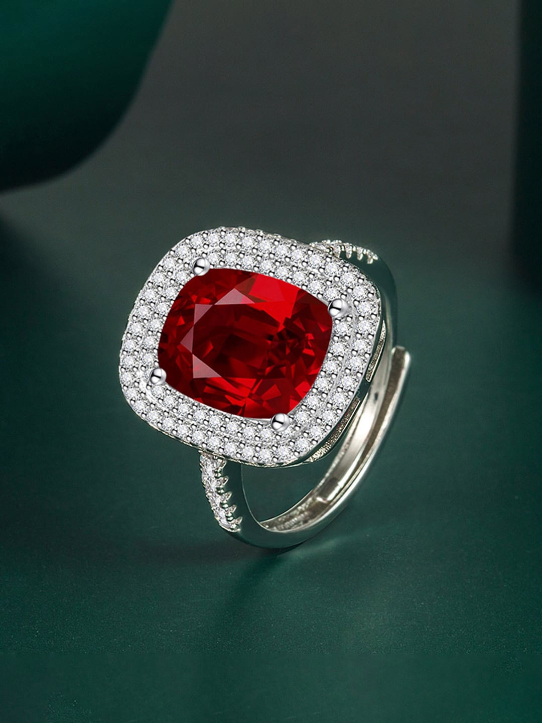 

Designs & You Silver-Plated CZ-Studded Adjustable Finger Rings