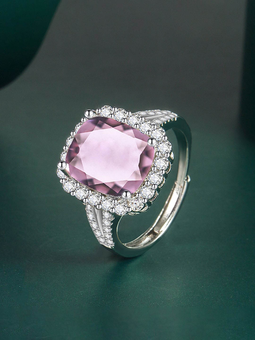

Designs & You Silver-Plated Cubic Zirconia-Studded Adjustable Finger Ring
