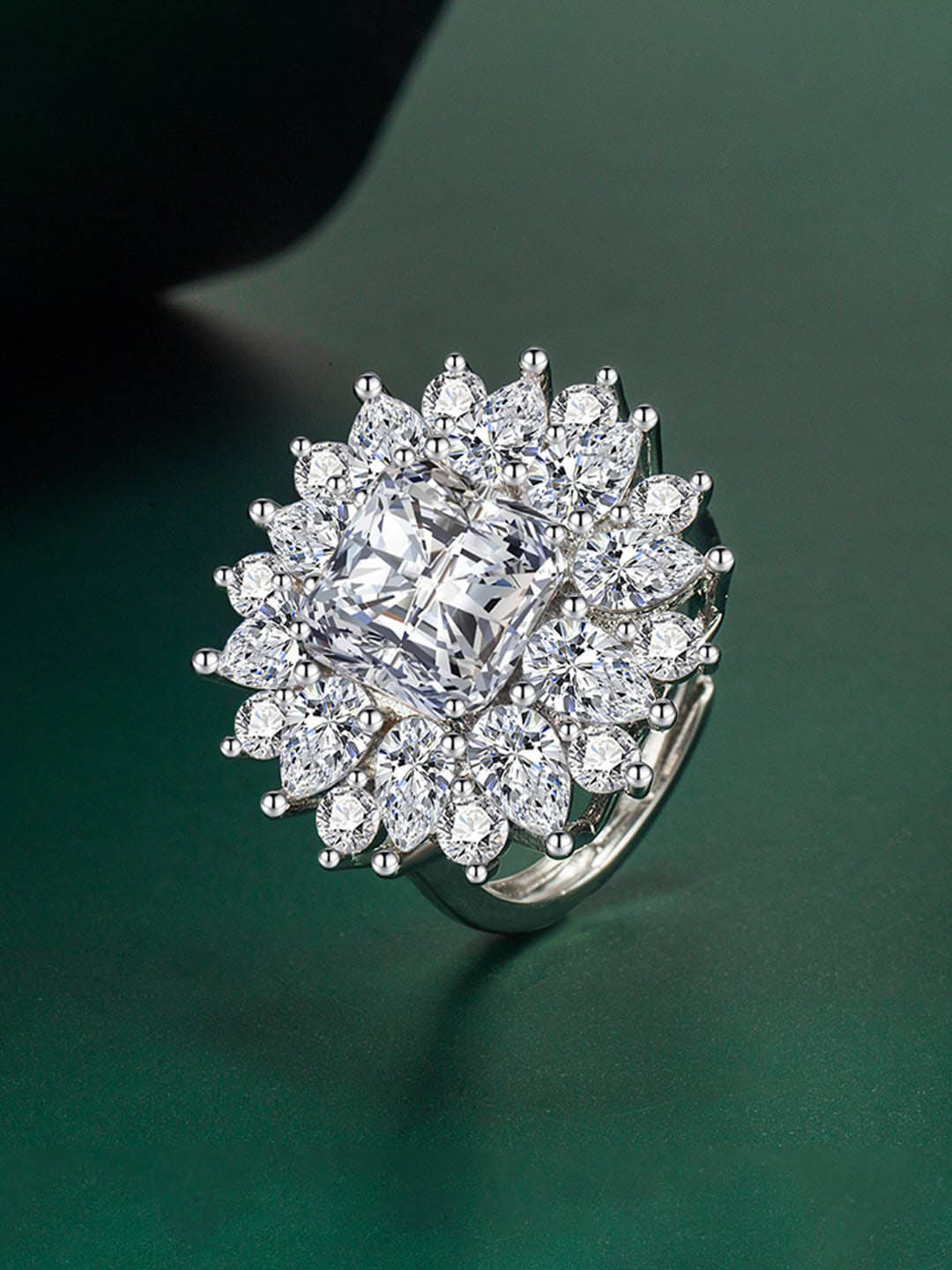 

Designs & You Silver-Plated Cubic Zirconia-Studded Adjustable Finger Ring