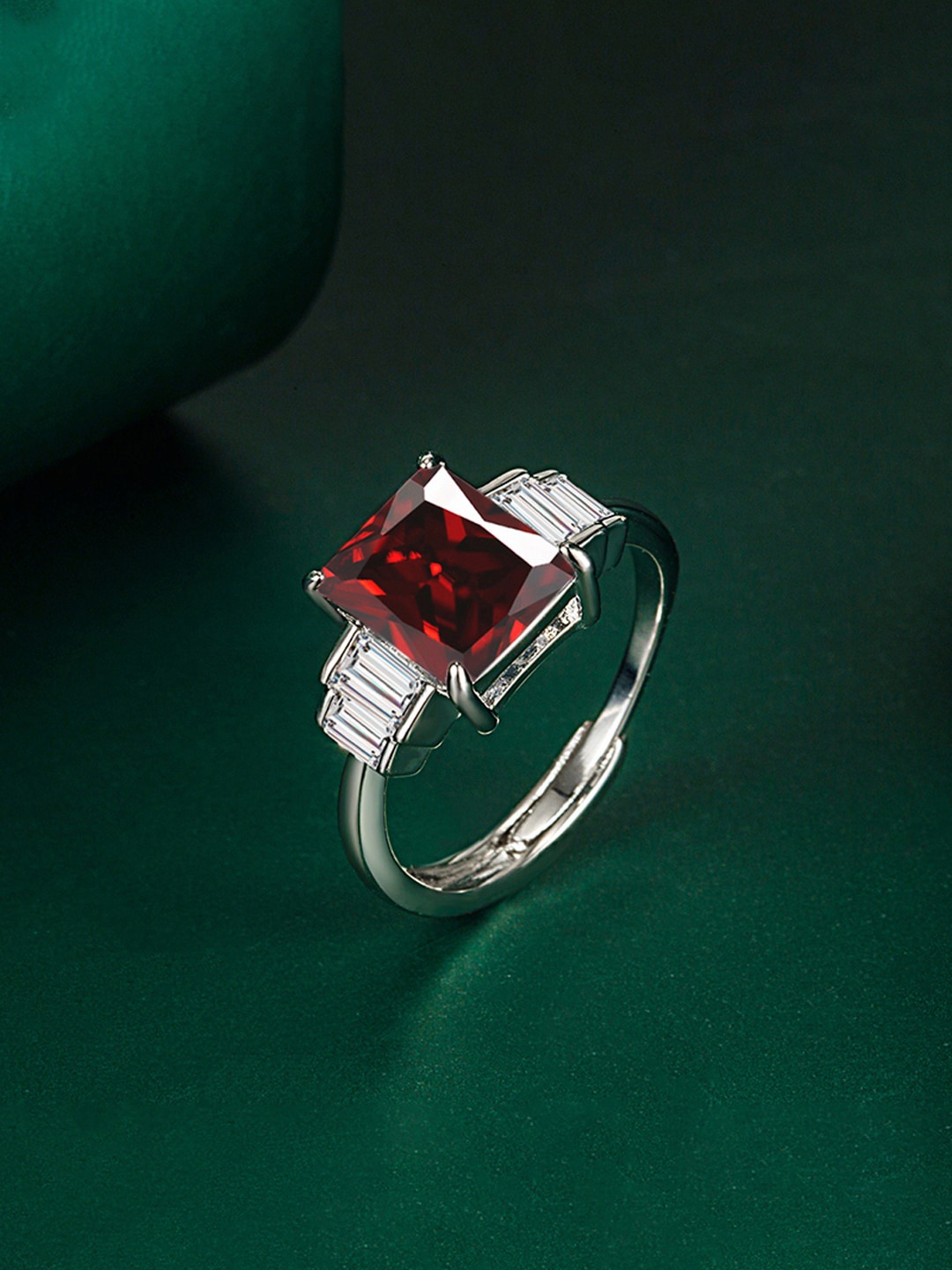 

Designs & You Silver-Plated CZ-Studded Adjustable Finger Ring