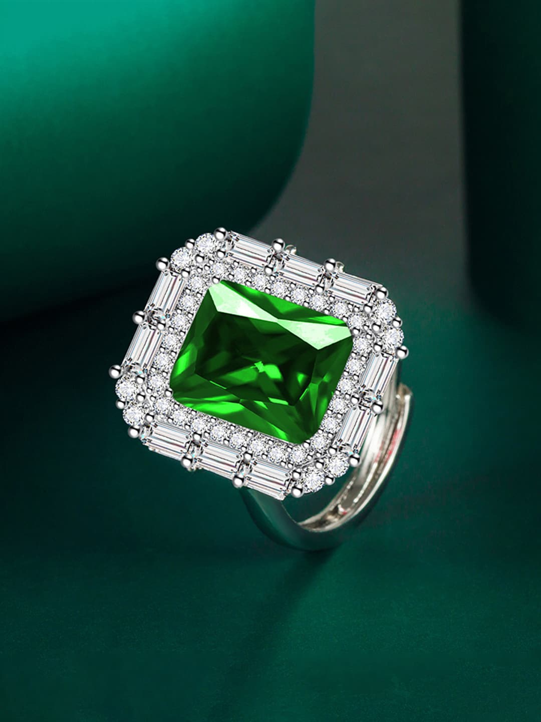 

Designs & You Silver-Plated CZ-Studded Adjustable Finger Ring