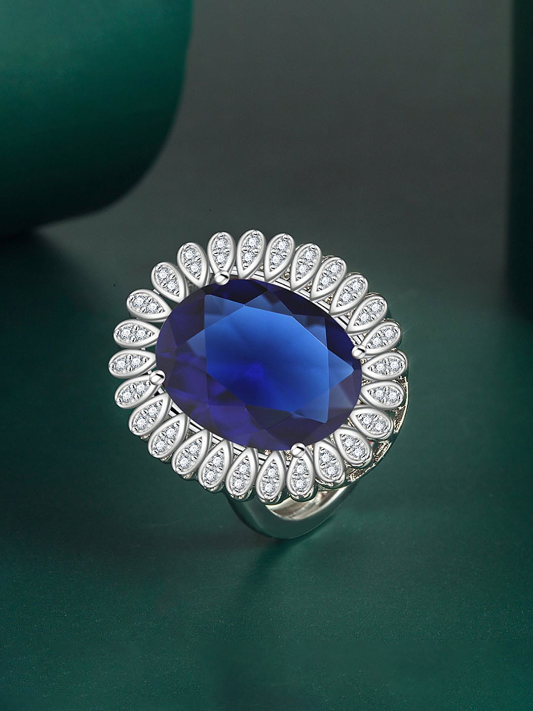 

Designs & You Silver-Plated CZ-Studded Adjustable Finger Ring