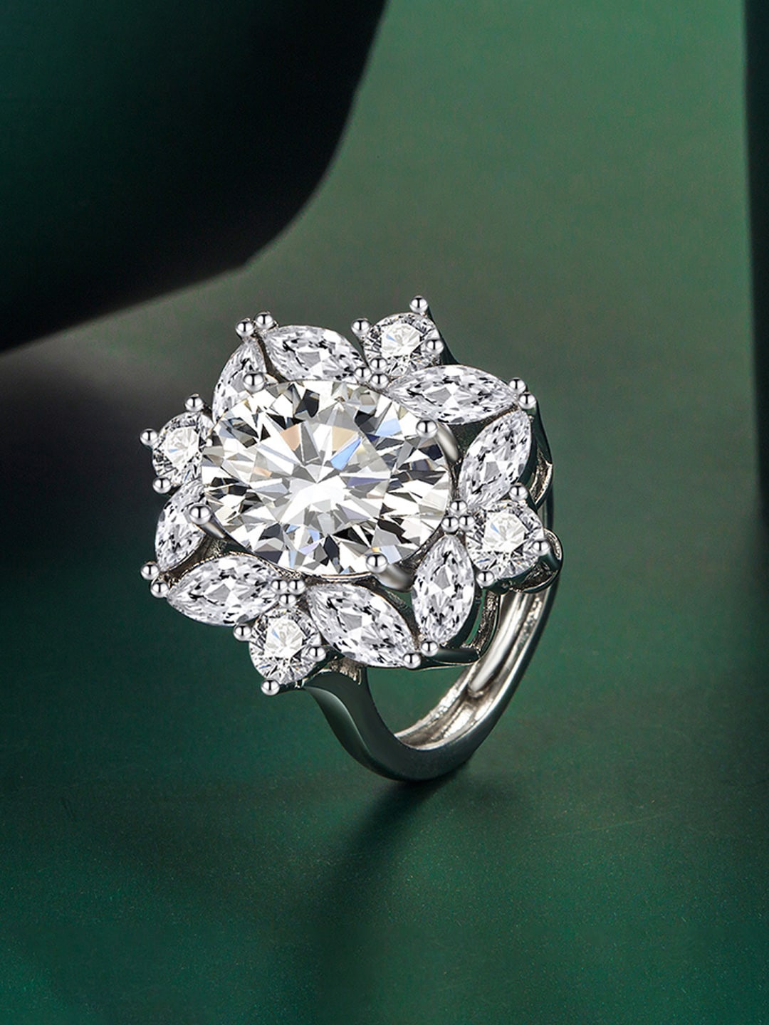 

Designs & You Silver-Plated CZ-Studded Adjustable Finger Ring