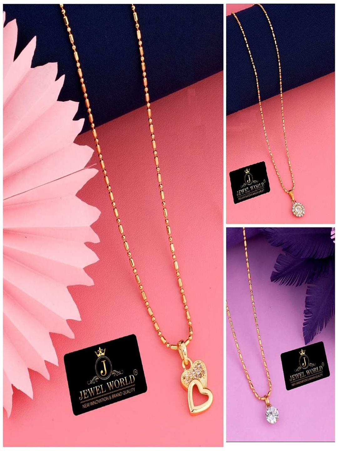 

JEWEL WORLD Set Of 3 Gold-Plated Stone Studded Chains