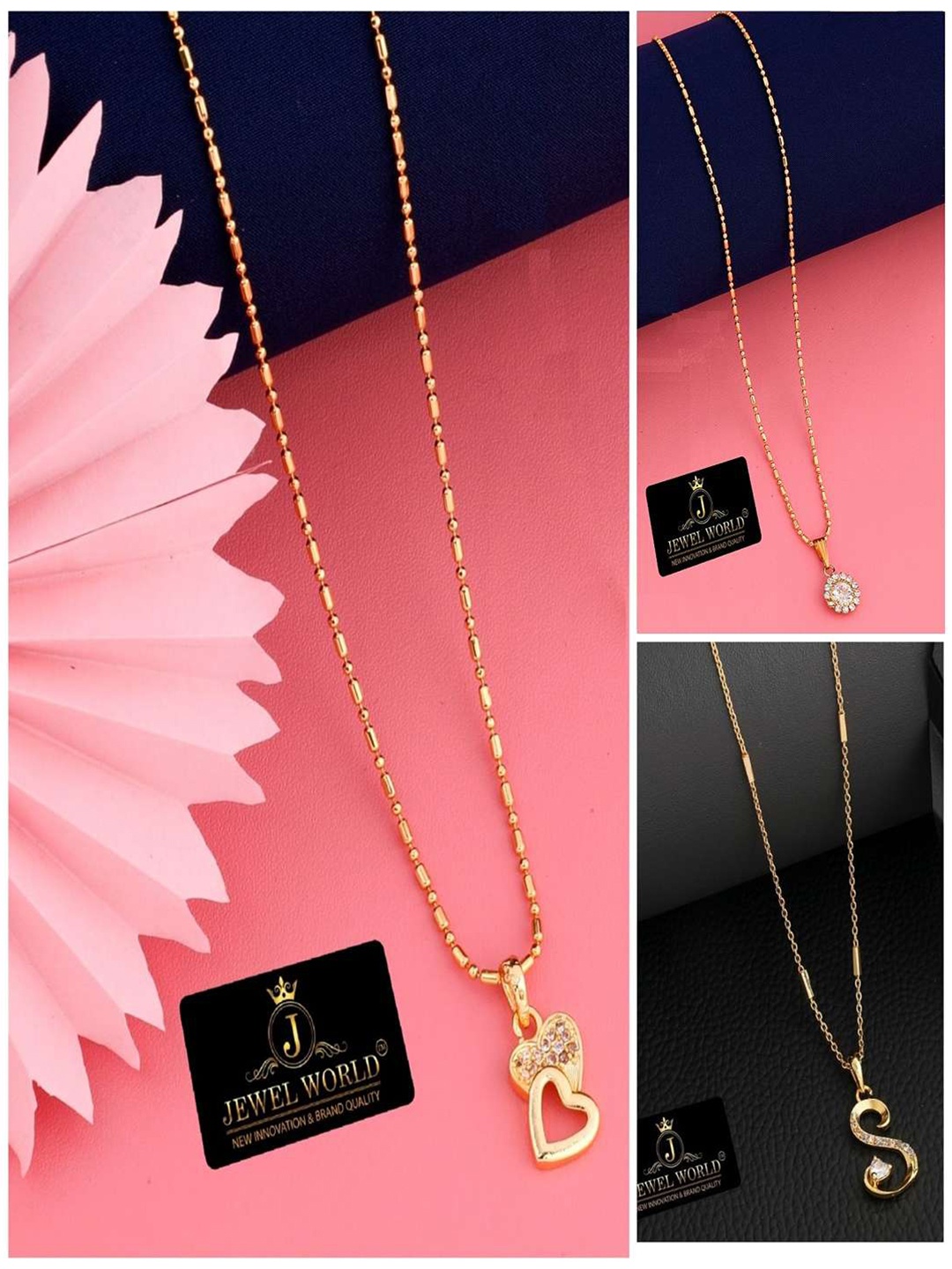 

JEWEL WORLD Set Of 3 Gold-Plated Stone Studded Chains