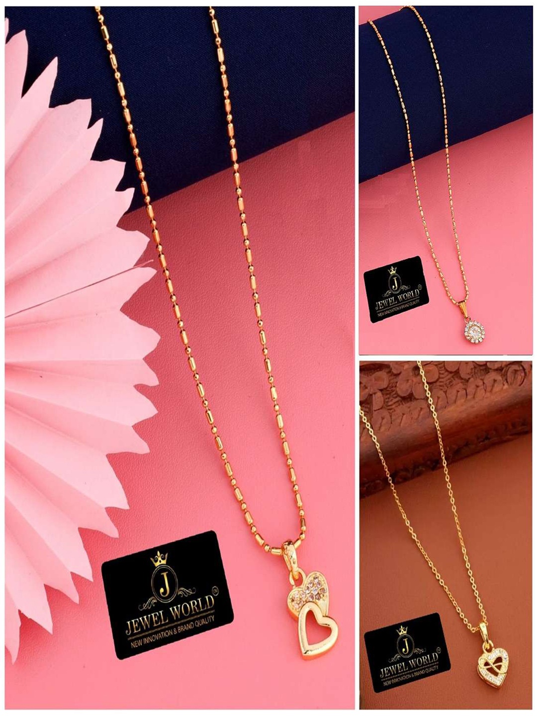 

JEWEL WORLD Set Of 3 Gold-Plated Stone Studded Chains