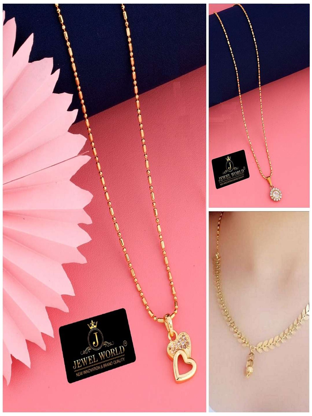 

JEWEL WORLD Set Of 3 Gold-Plated Stone Studded Chains