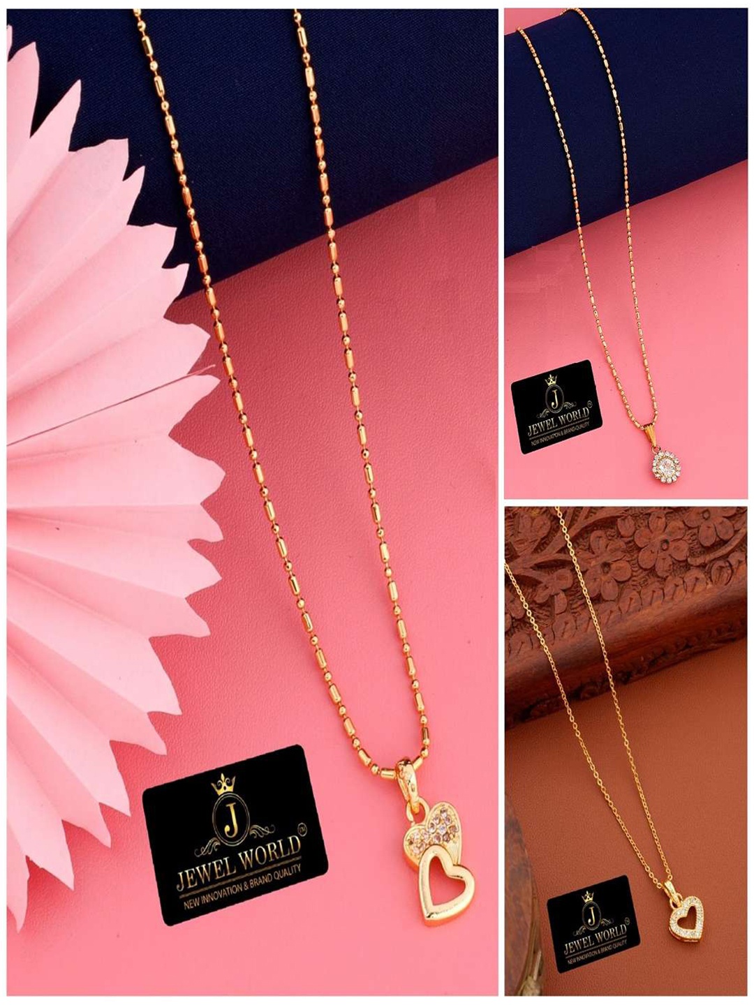 

JEWEL WORLD Set Of 3 Gold-Plated Stone Studded Chains