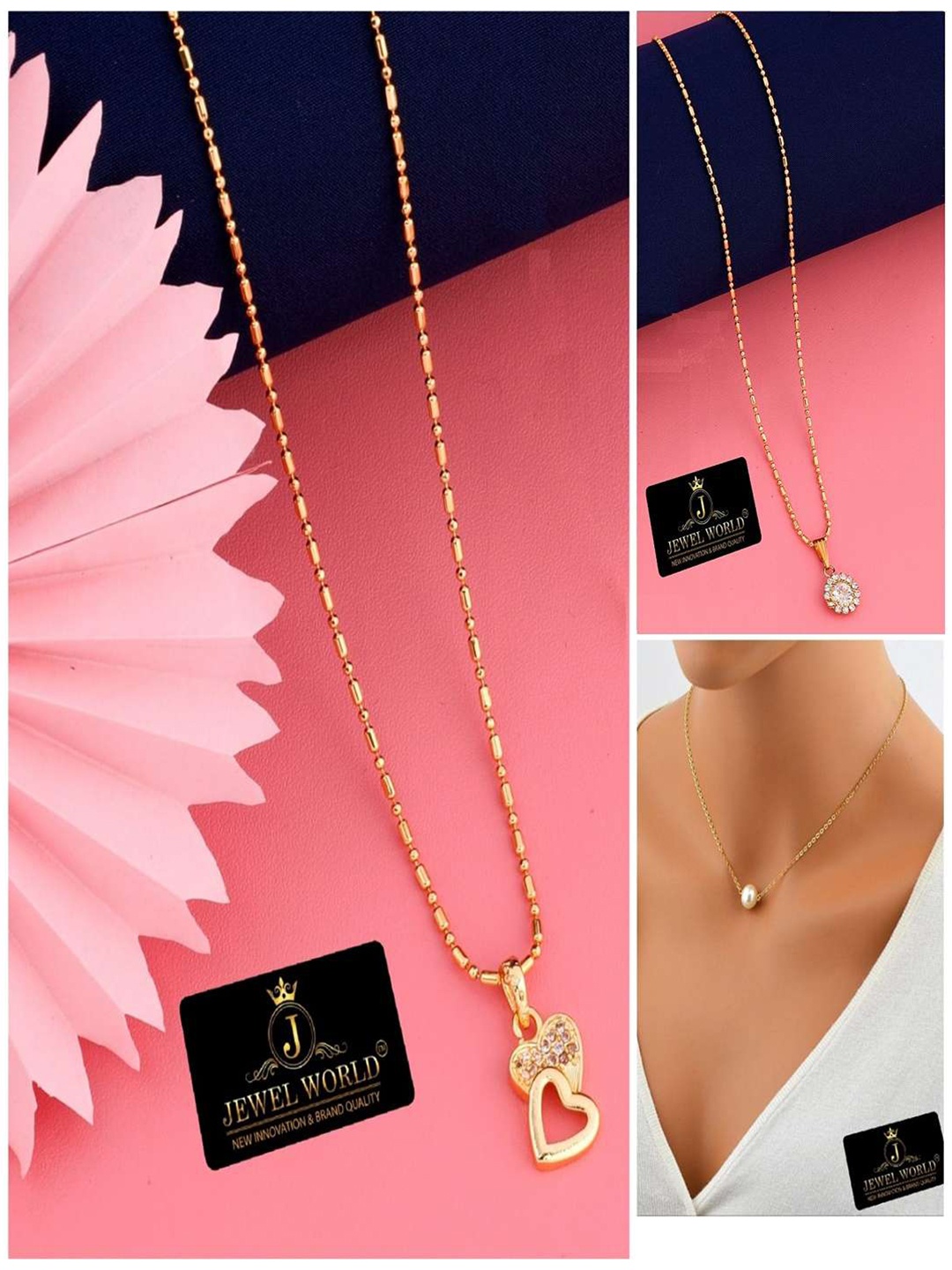 

JEWEL WORLD Set Of 3 Gold-Plated Stone Studded Chains