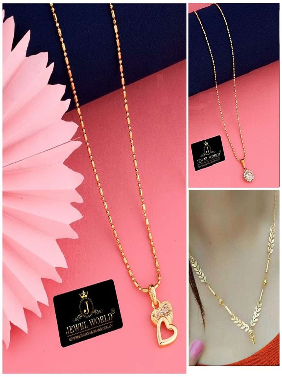 

JEWEL WORLD Set Of 3 Gold-Plated Stone Studded Chains