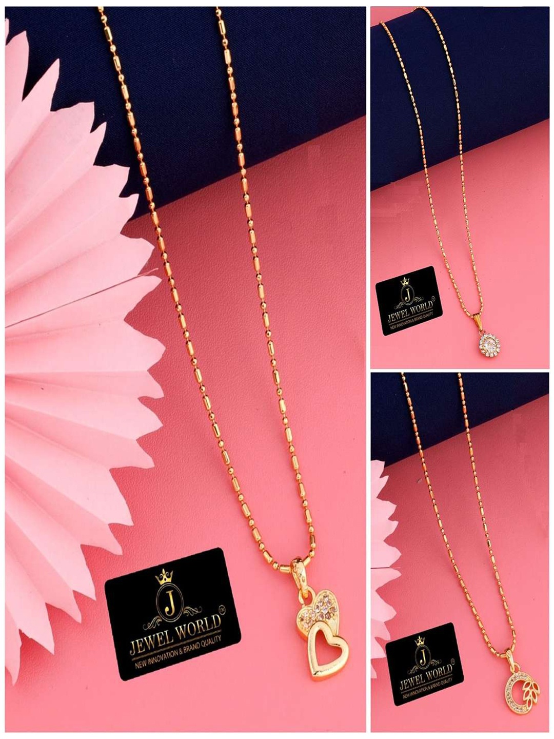 

JEWEL WORLD Set Of 3 Gold-Plated Stone Studded Chains