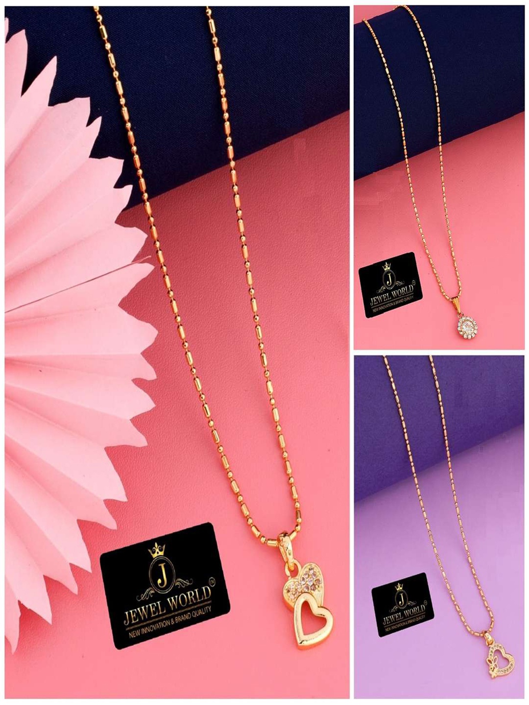 

JEWEL WORLD Set Of 3 Gold-Plated Stone Studded Chains