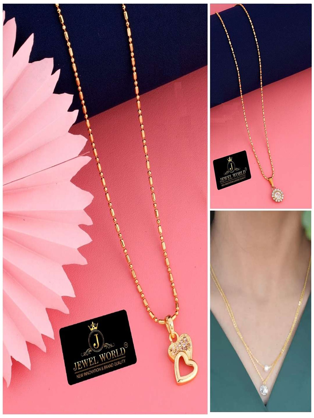 

JEWEL WORLD Set Of 3 Gold-Plated Stone Studded Chains