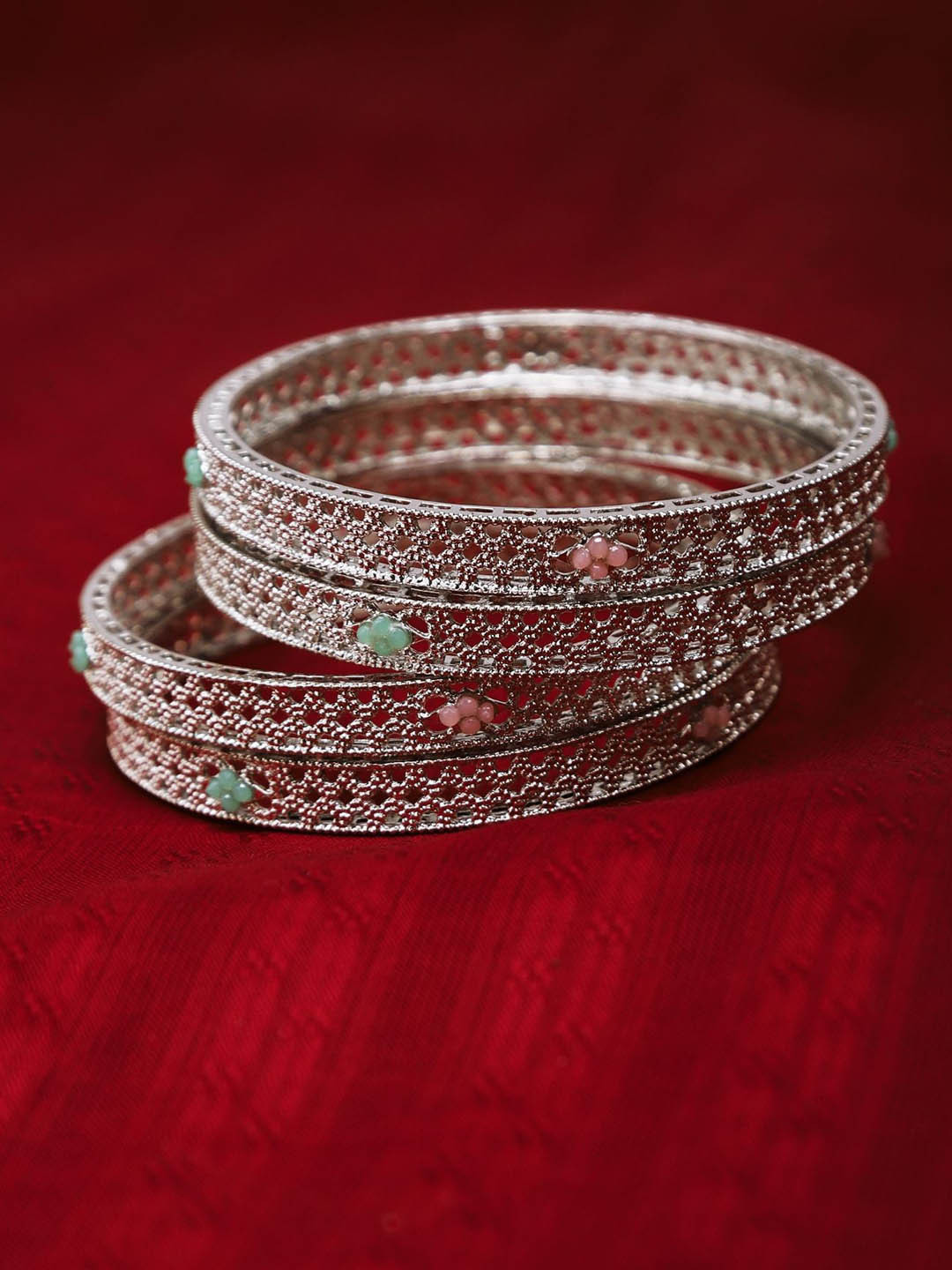 

The Pari Set Of 4 Silver-Plated Stone-Studded Bangles