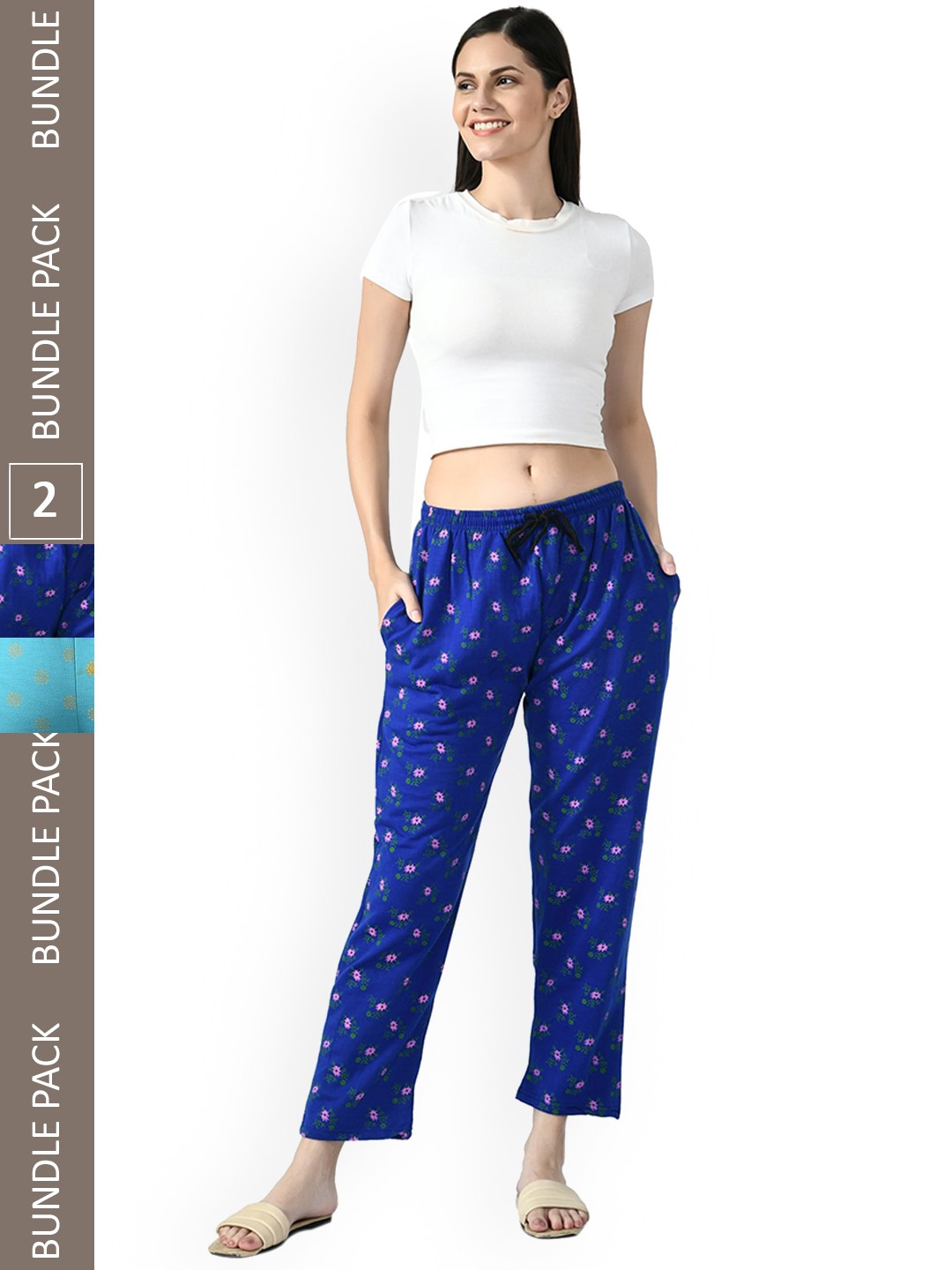 

IndiWeaves Pack Of 2 Printed Lounge Pants, Blue